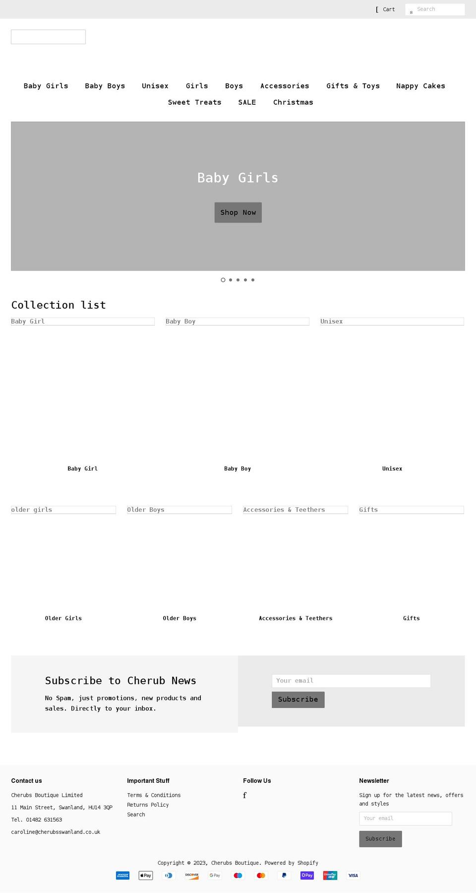 cherubsswanland.co.uk shopify website screenshot