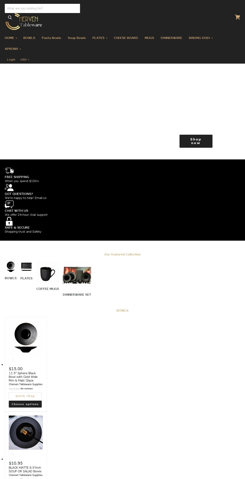 cherventableware.com shopify website screenshot