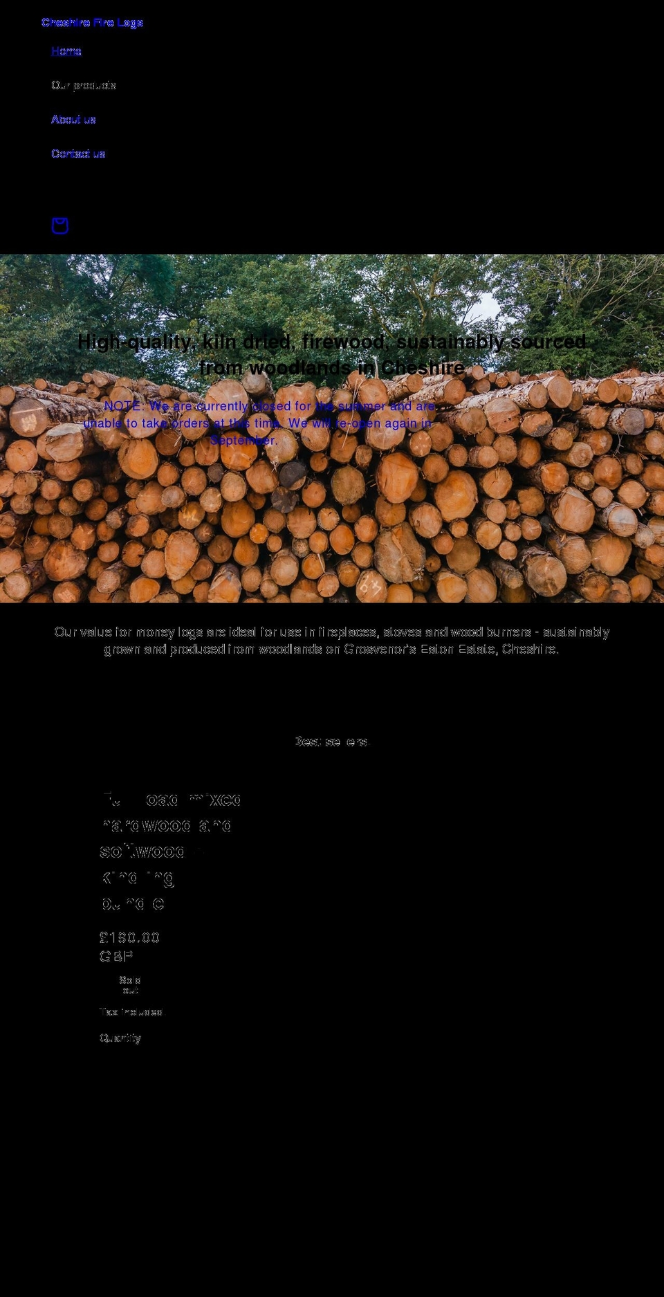 cheshirefirelogs.co.uk shopify website screenshot
