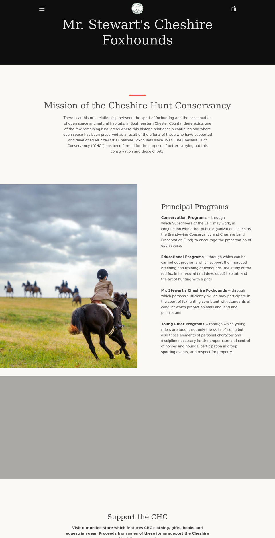 cheshirehuntconservancy.org shopify website screenshot