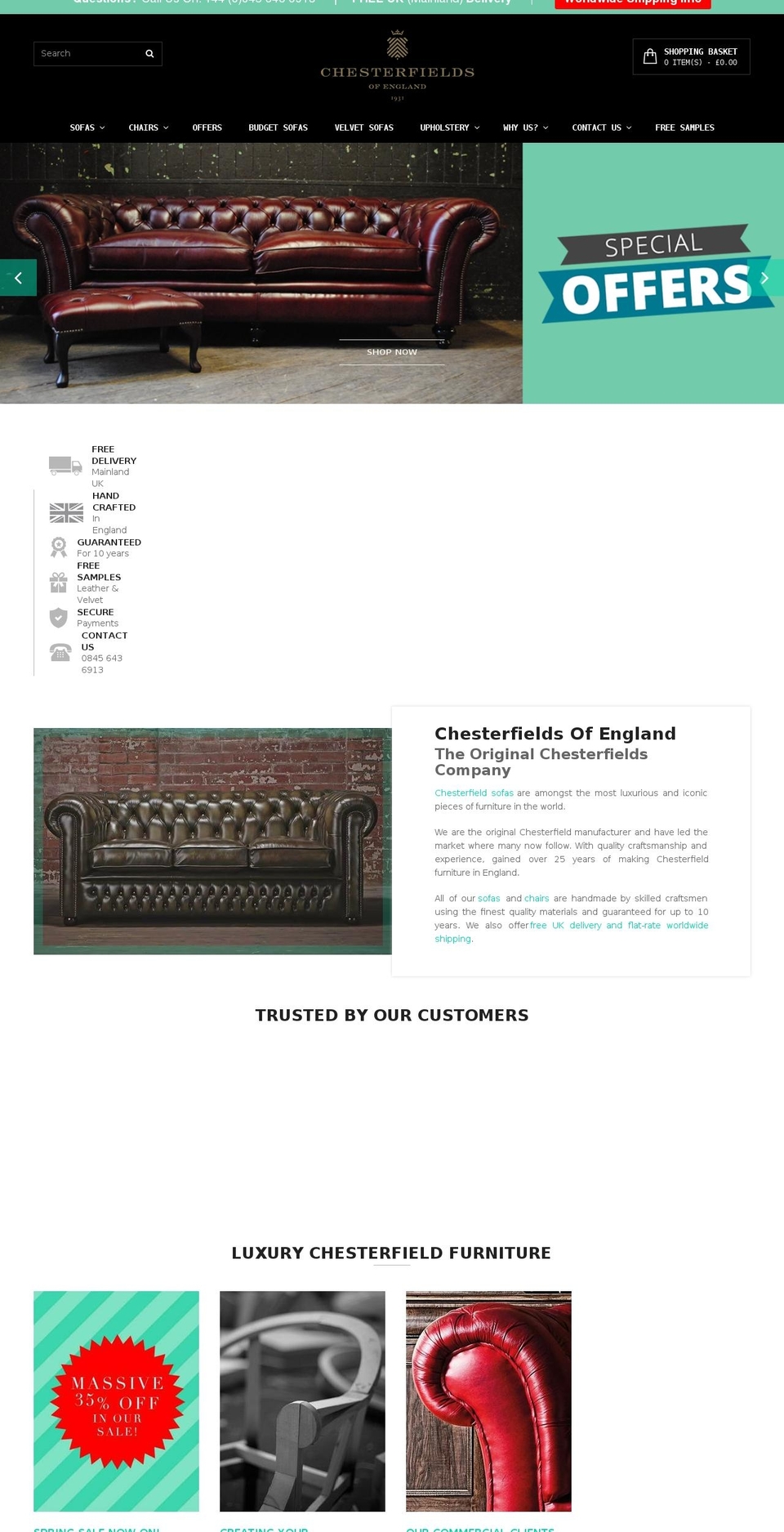 chesterfields.co.uk shopify website screenshot