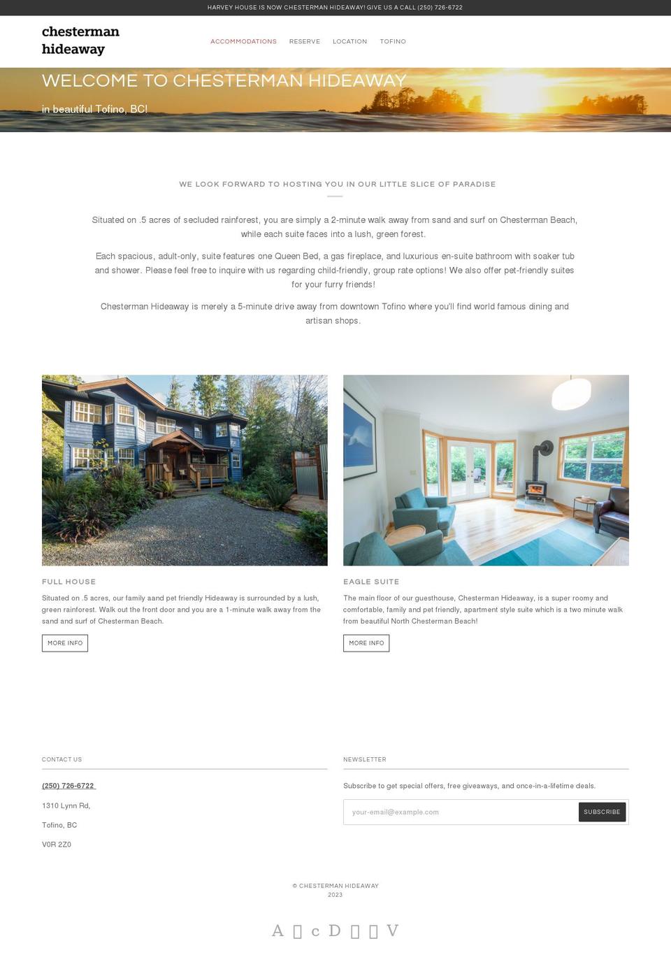 Chesterman Hideaway Custom Theme Shopify theme site example chestermanhideaway.com