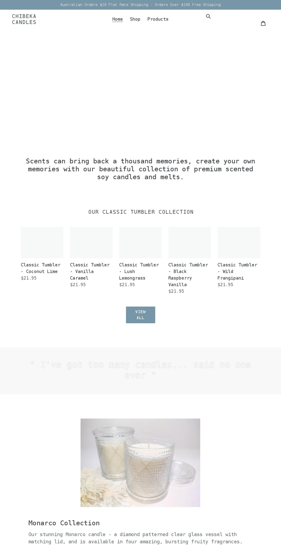 chibekacandles.com.au shopify website screenshot