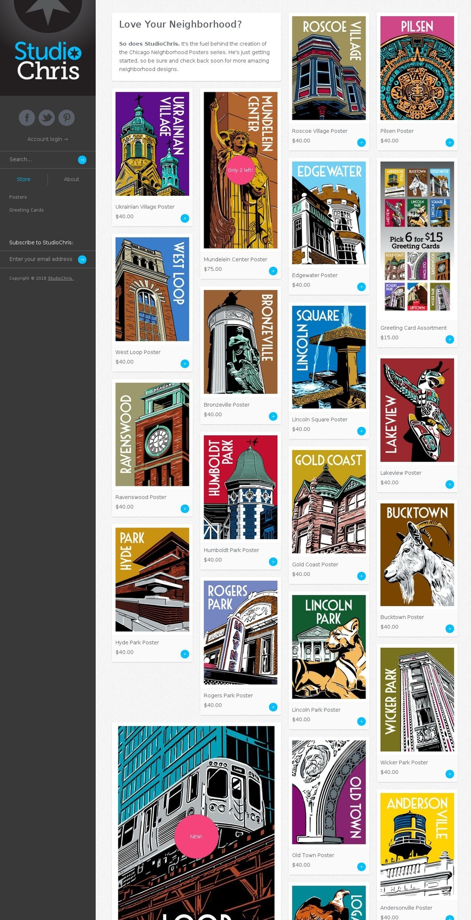 chicagoneighborhoodposters.com — Shopify storefront screenshot