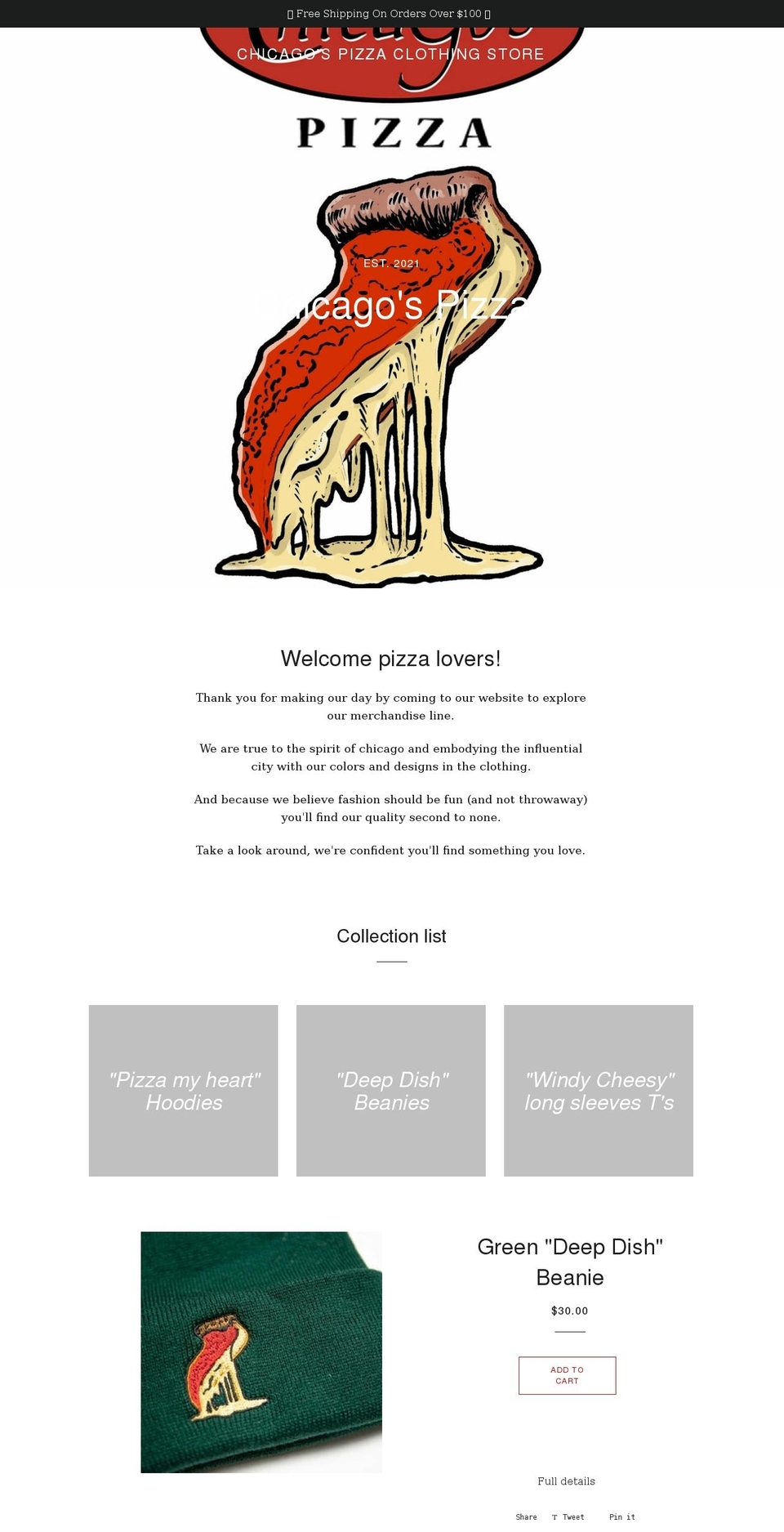 chicagos-pizza-clothing-store.myshopify.com shopify website screenshot