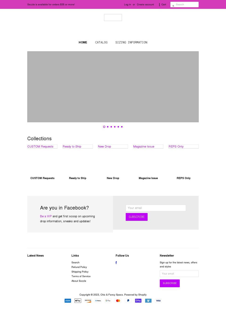 chicandfancyspecs.com shopify website screenshot