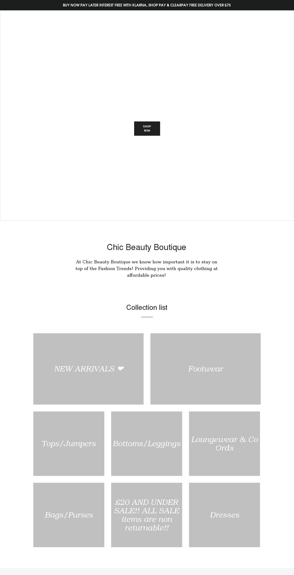 chicbeautyboutique.co.uk shopify website screenshot