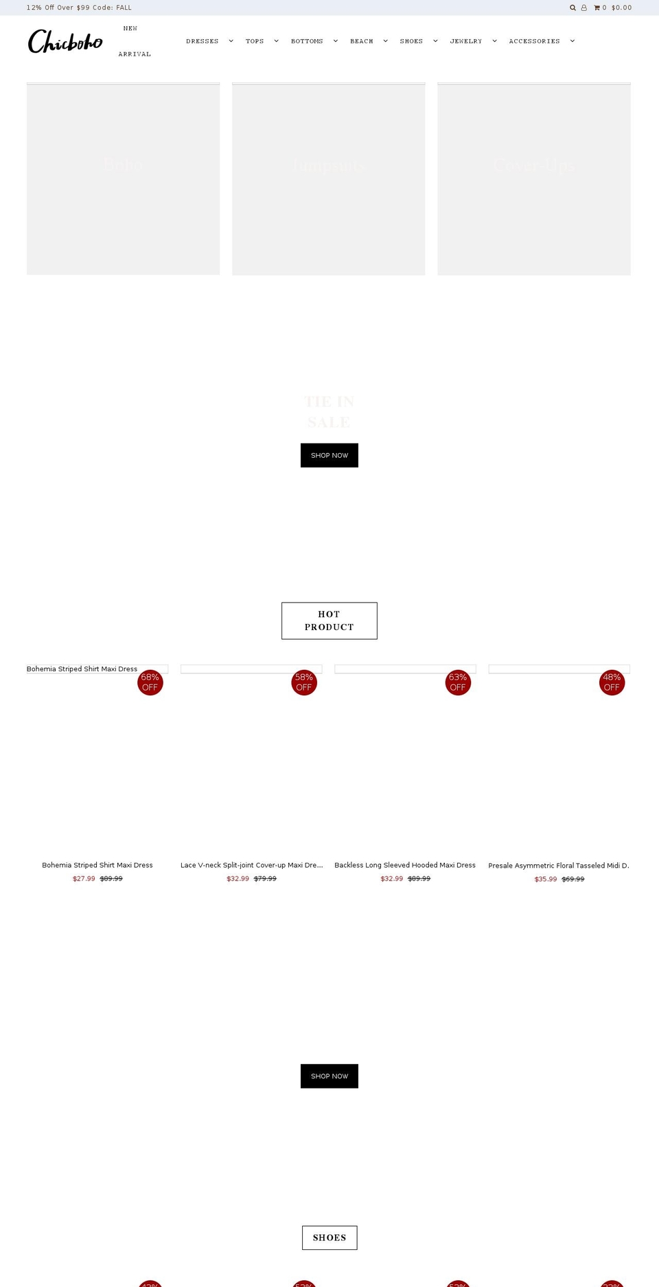 chicboho.com — Shopify storefront screenshot