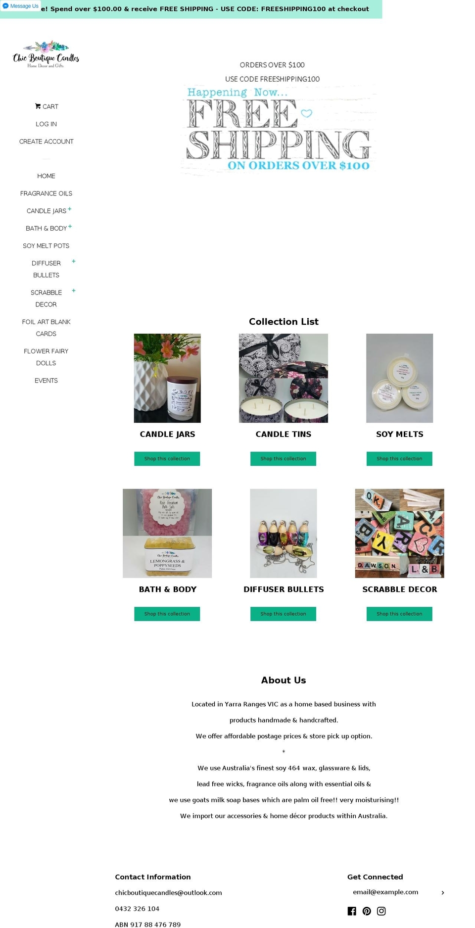 chicboutiquecandles.net shopify website screenshot