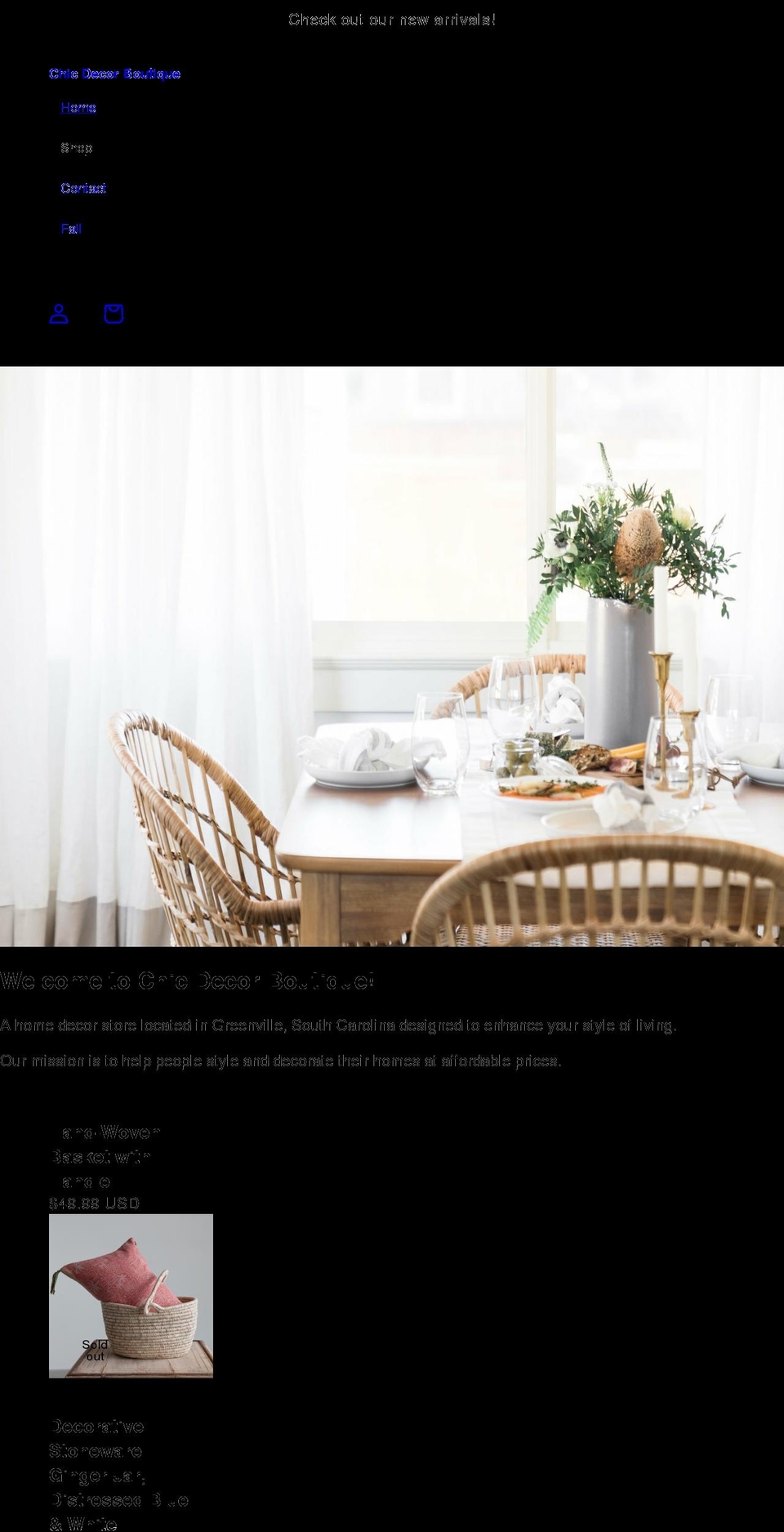 chicdecorboutique.com shopify website screenshot