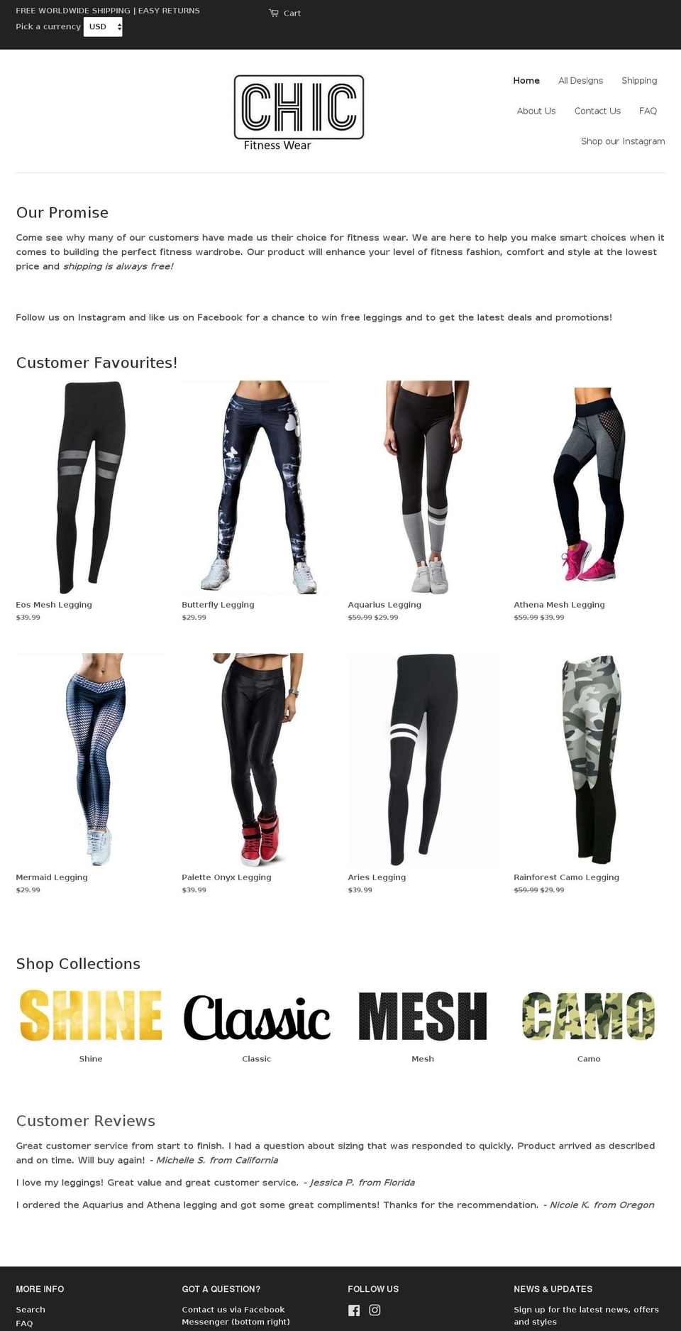chicfitnesswear.com shopify website screenshot