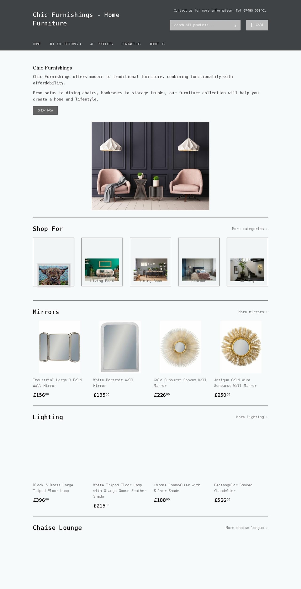 chicfurnishings.co.uk shopify website screenshot
