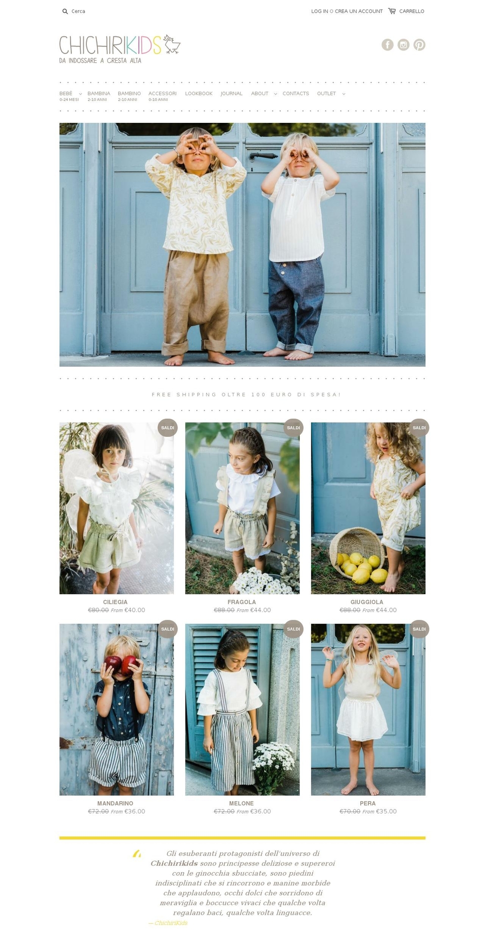 chichirikids.it shopify website screenshot