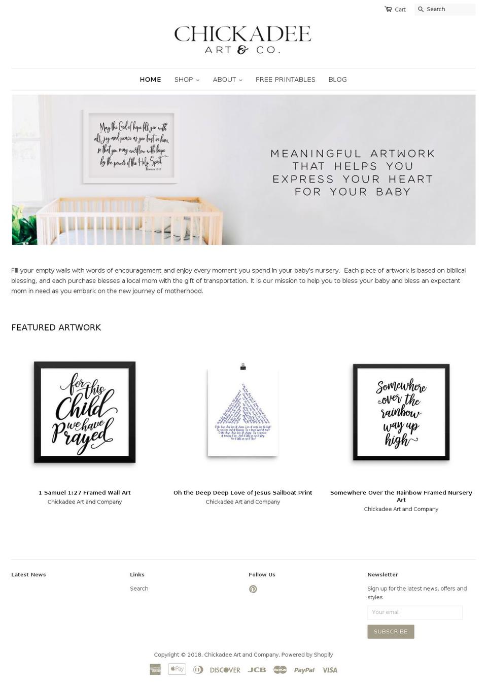 chickadeeartandco.com — Shopify storefront screenshot