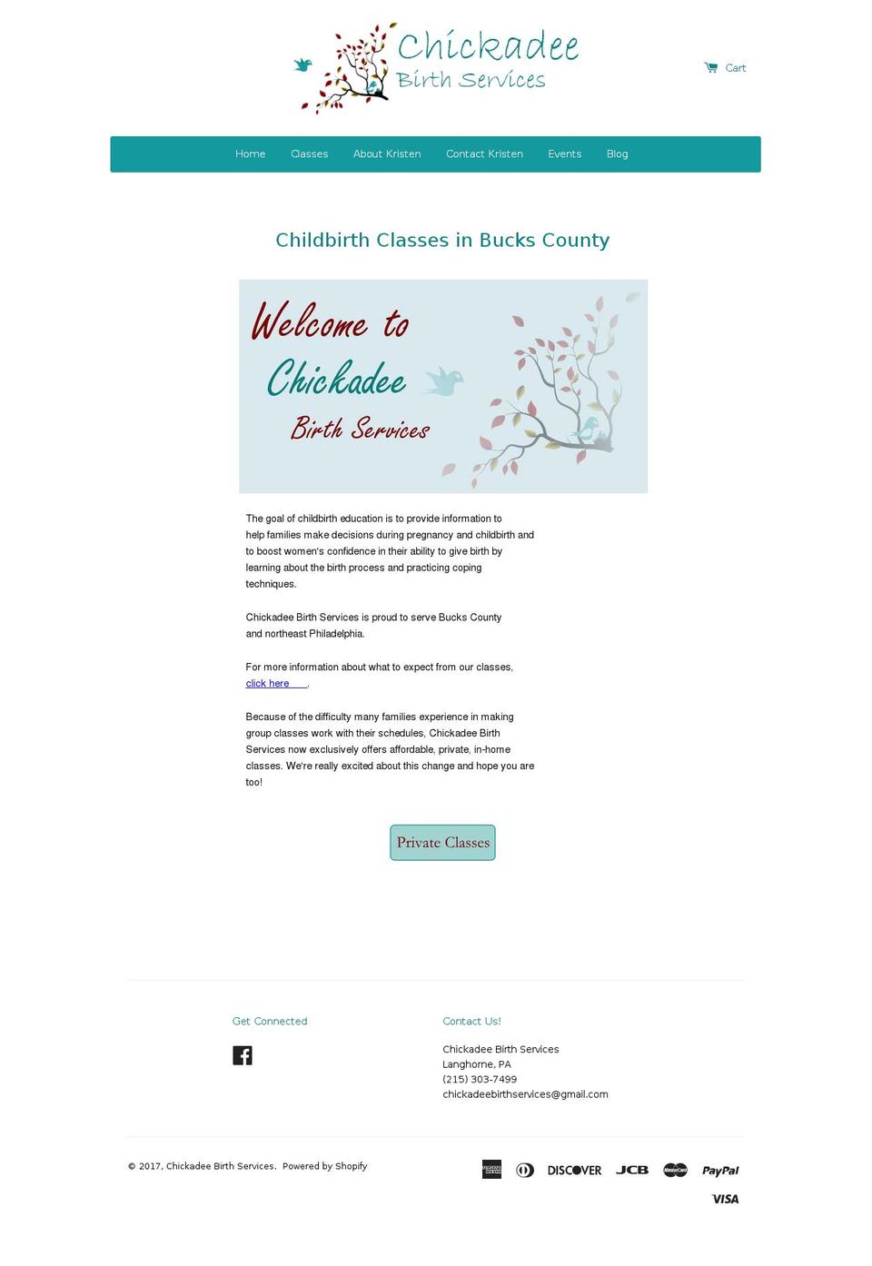chickadeebirthservices.com shopify website screenshot