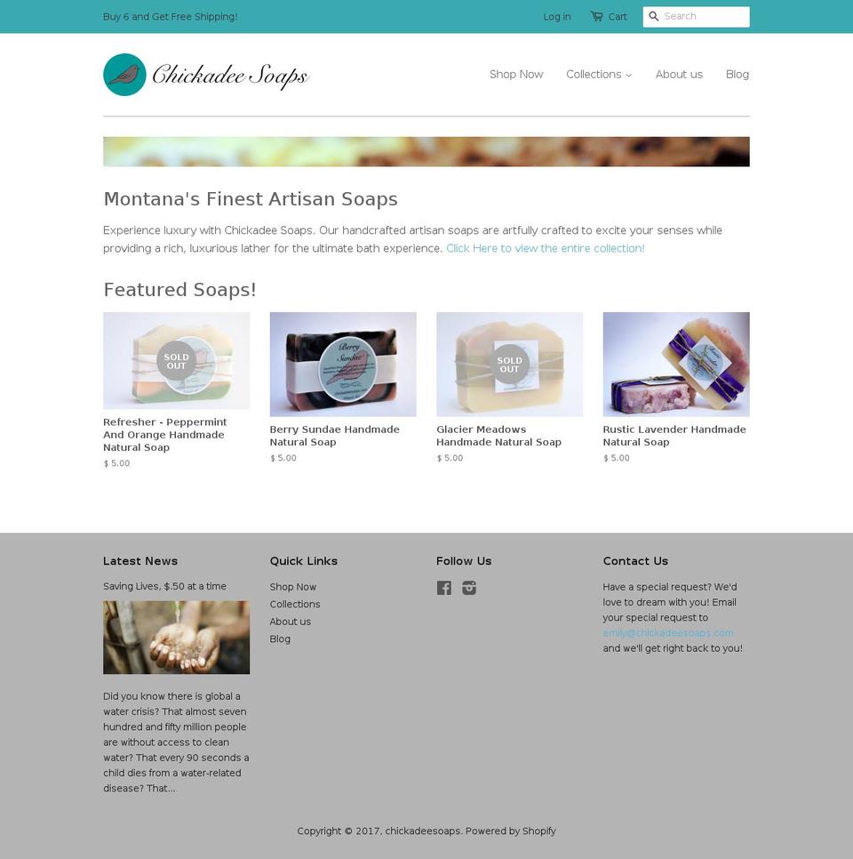 chickadeesoaps.com shopify website screenshot