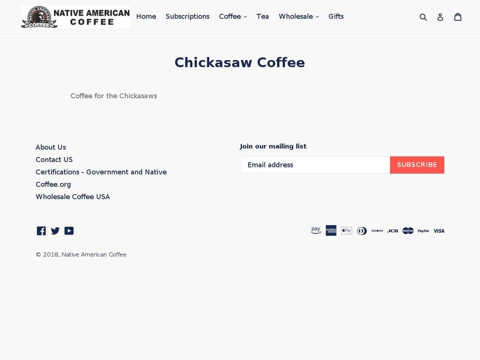 chickasawcoffee.com — Shopify storefront screenshot