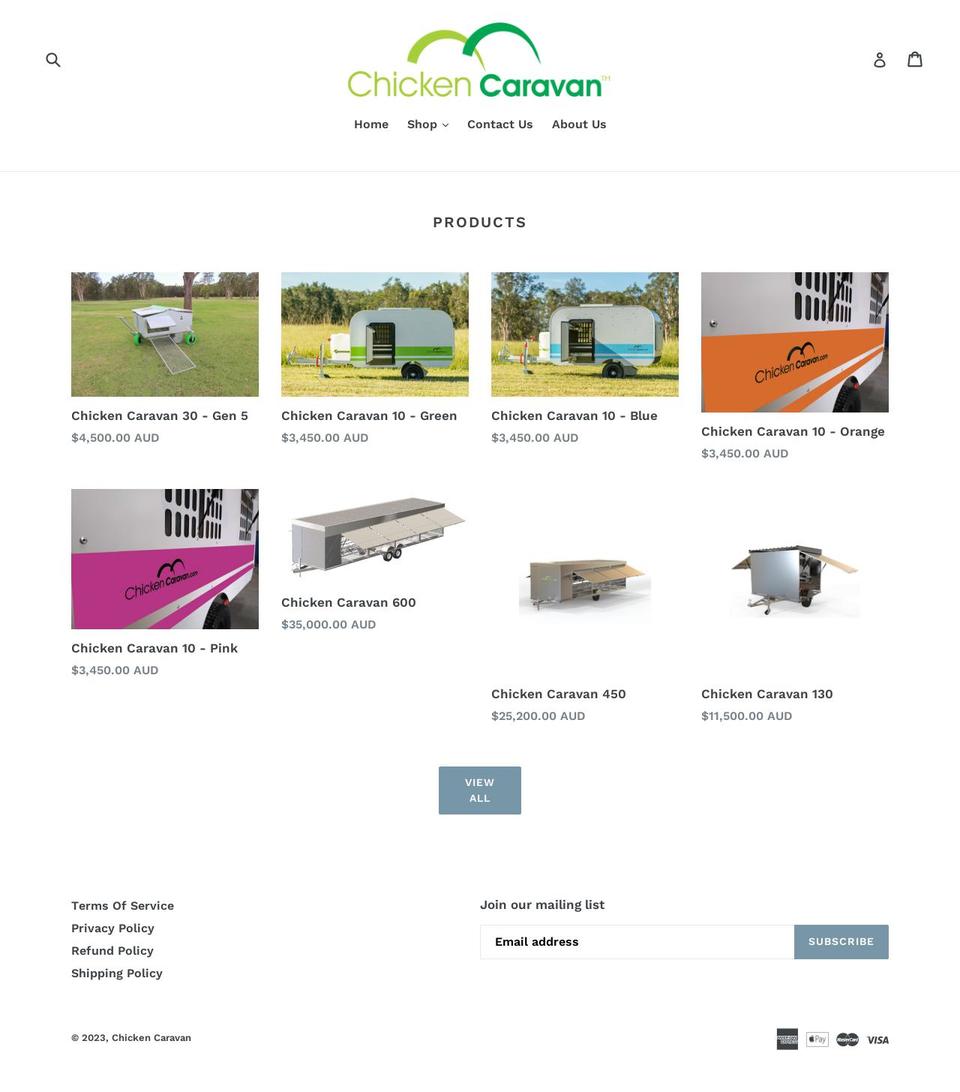 chickencaravanproducts.myshopify.com — Shopify storefront screenshot