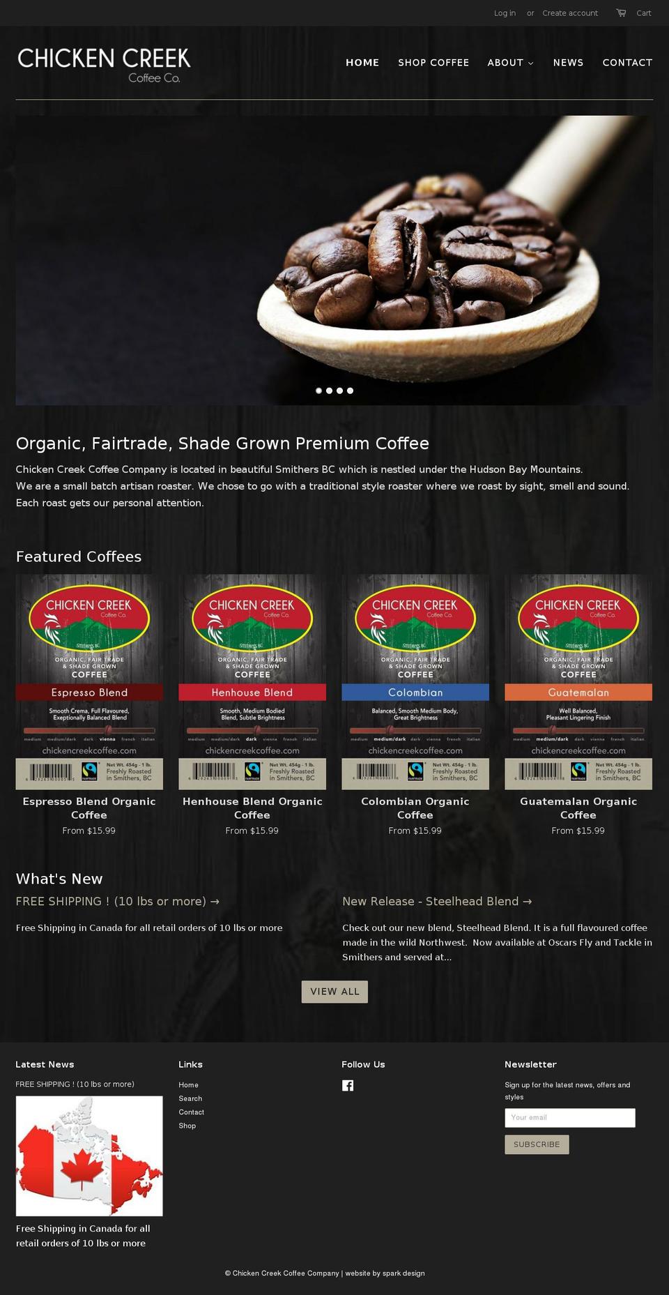 chickencreekcoffee.com shopify website screenshot