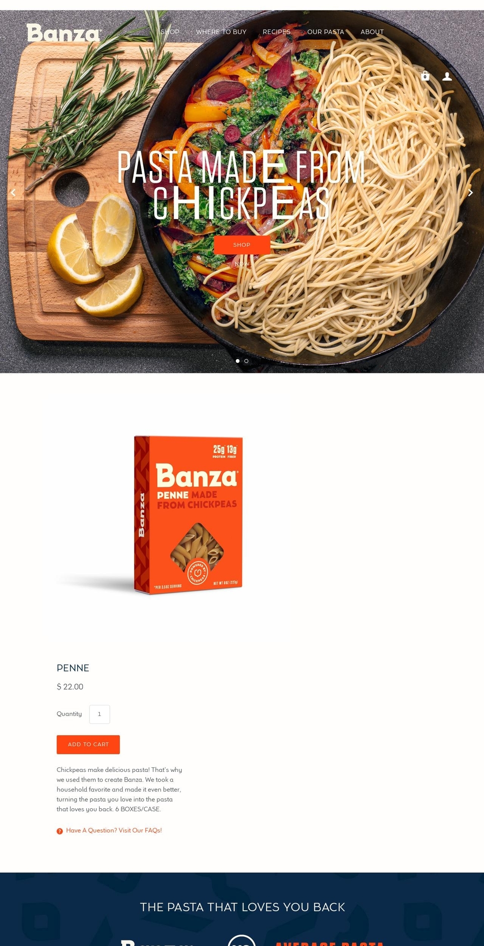 BANZA REBRAND - WH Shopify theme site example chickpasta.com