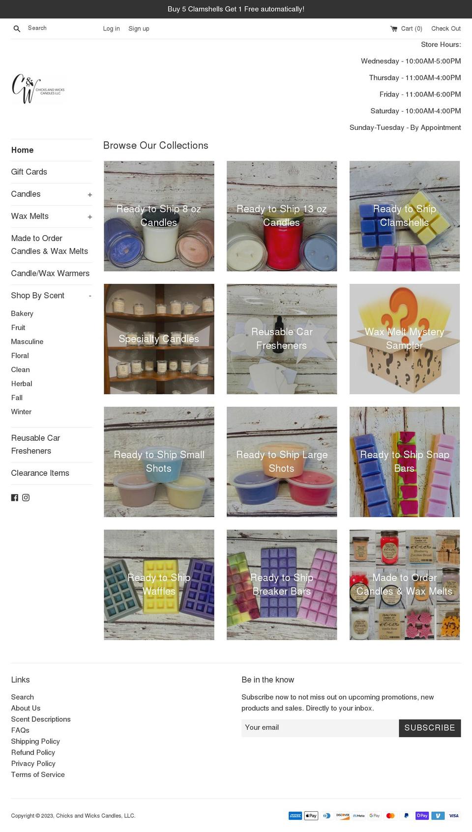 chicksandwickscandleco.com shopify website screenshot