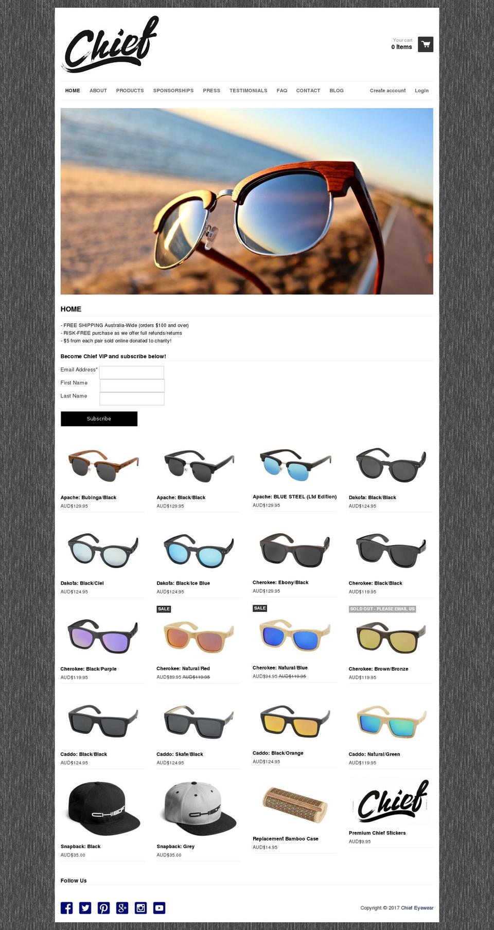 chiefeyewear.com.au shopify website screenshot