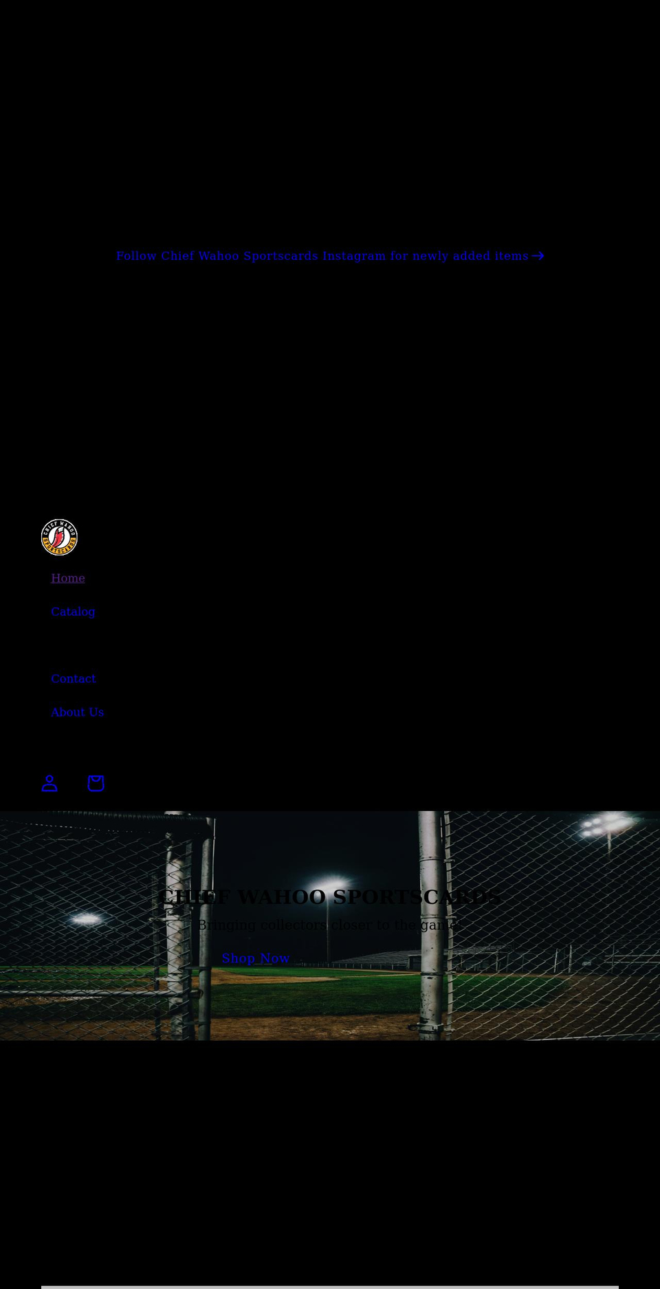chiefwahoosportscards.com shopify website screenshot