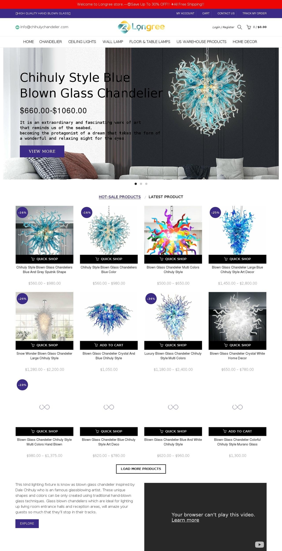 chihulychandelier.com shopify website screenshot