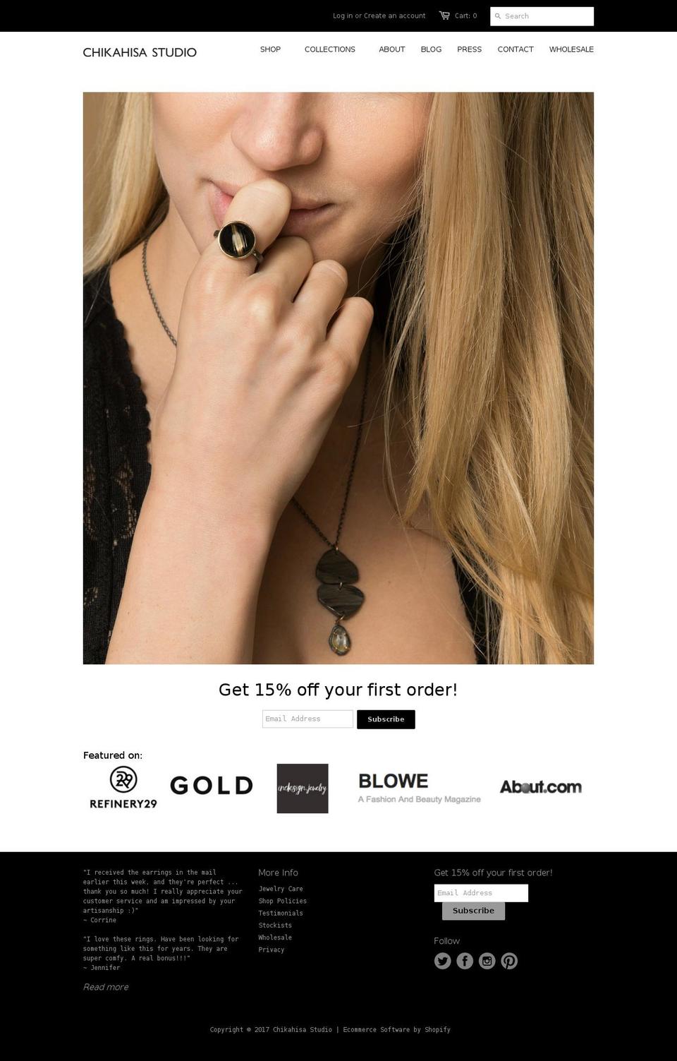 chikahisastudios.com shopify website screenshot