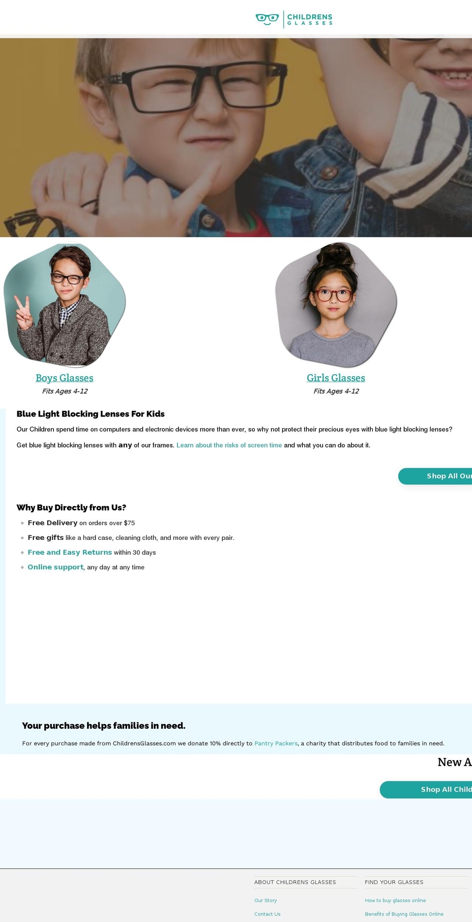 childrensglasses.com shopify website screenshot