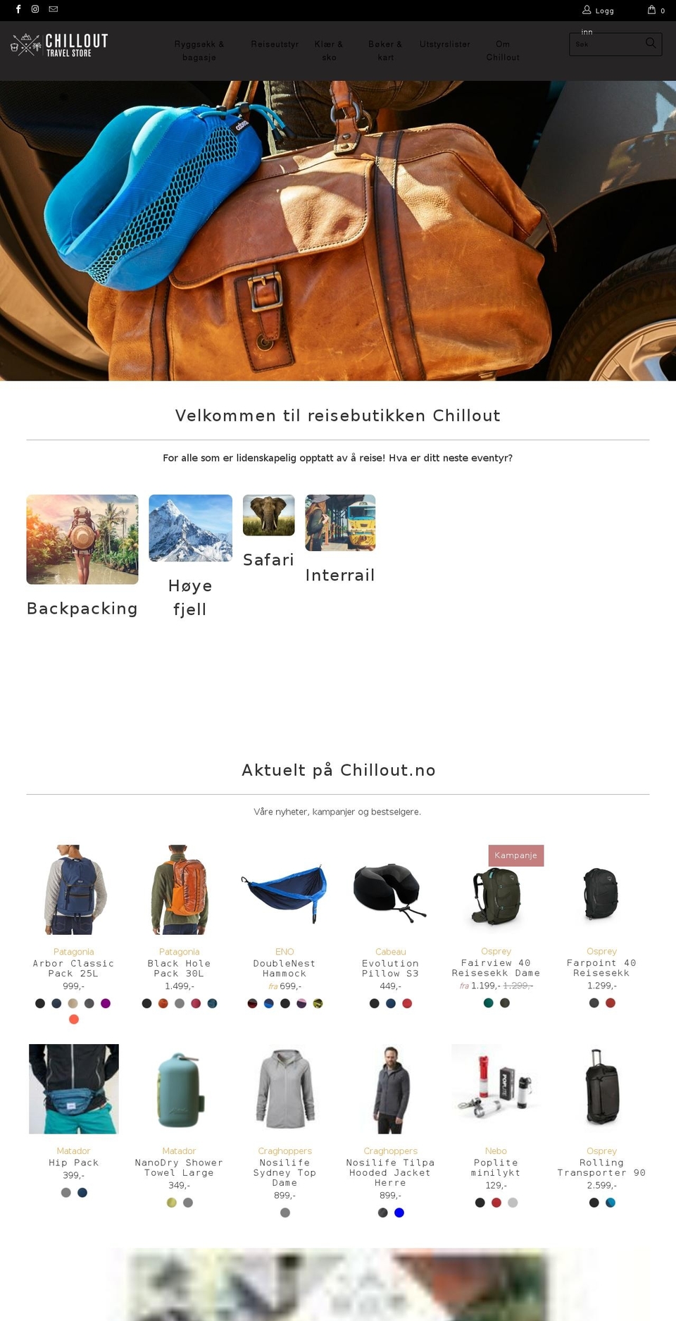 chillouttravel.no shopify website screenshot