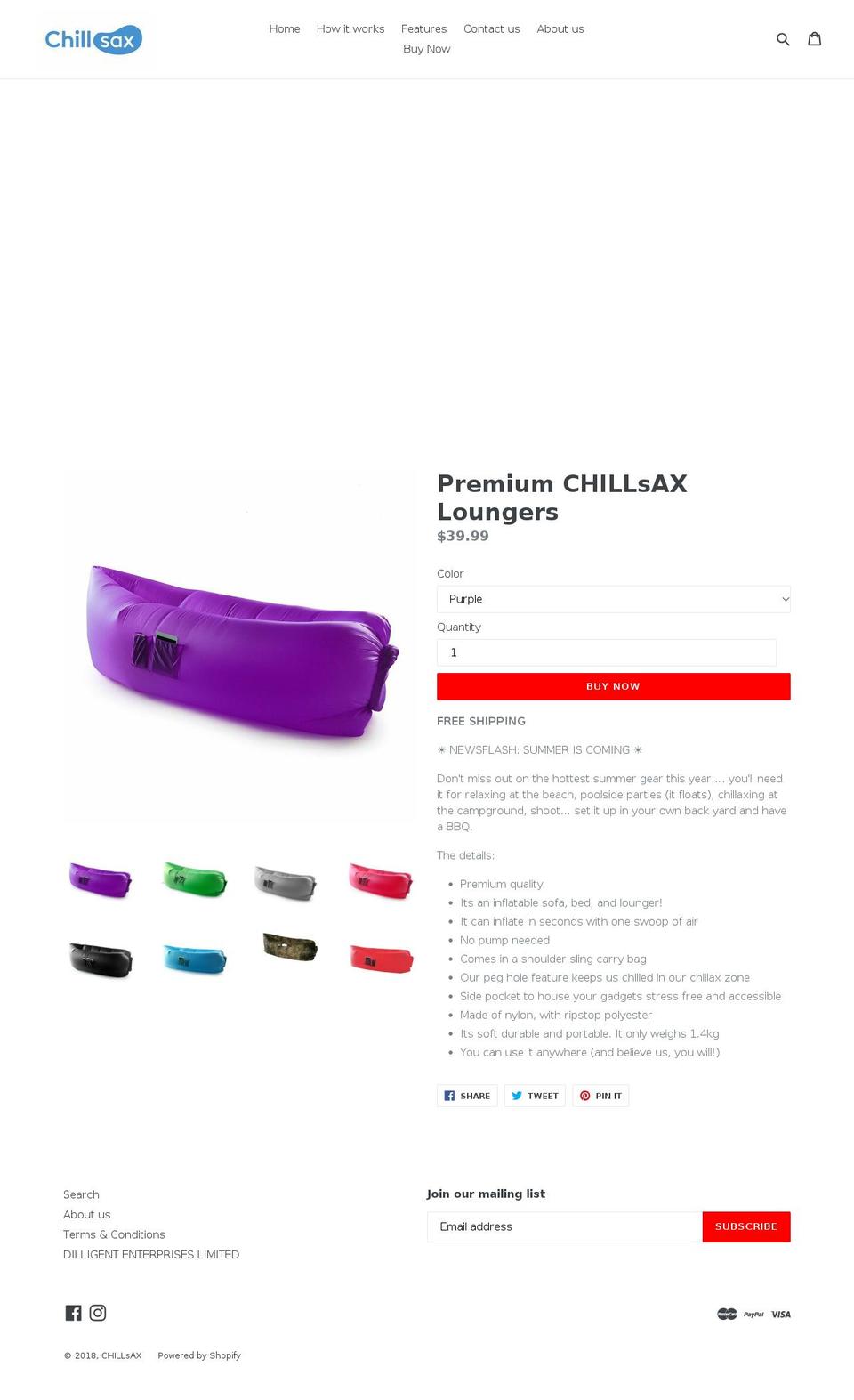 chillsaxloungers.com shopify website screenshot