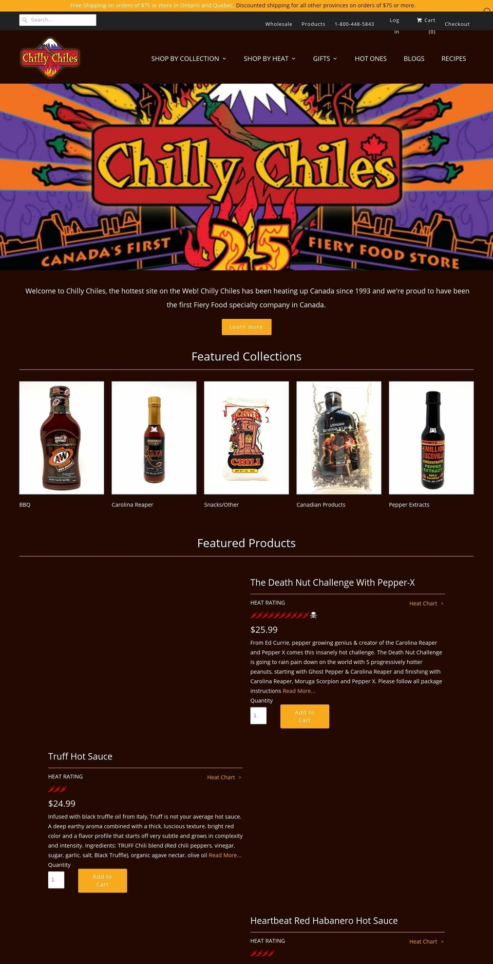 chillychiles.ca shopify website screenshot