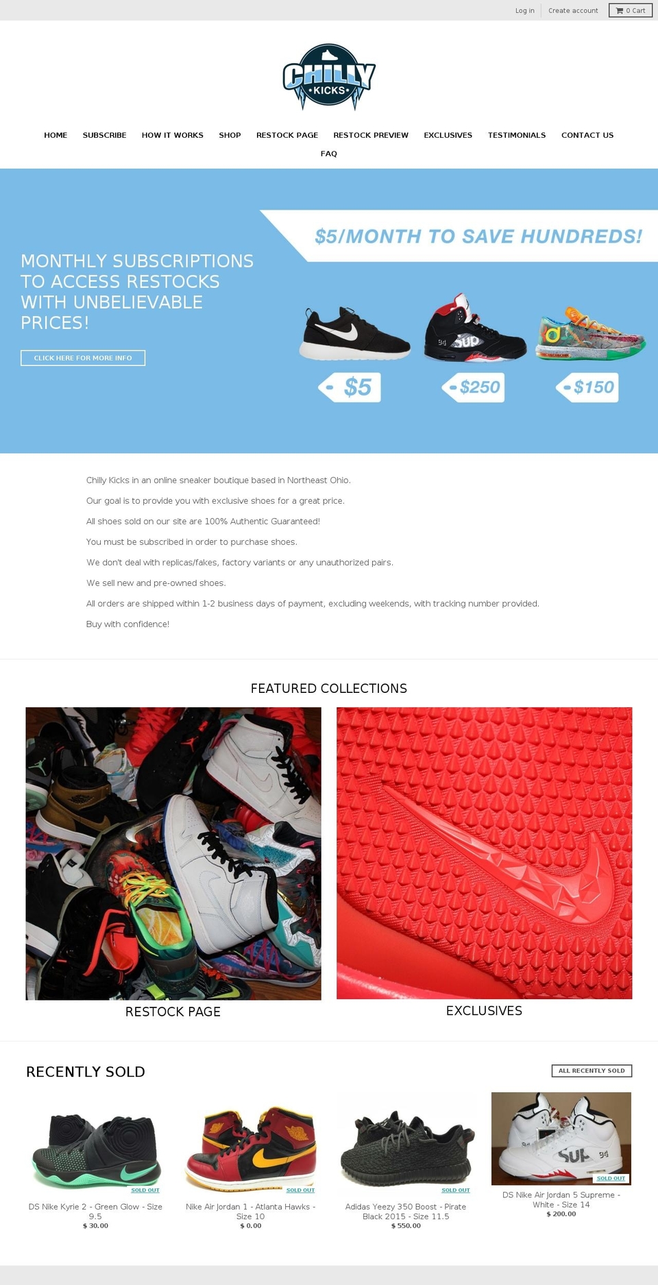 chillykicks.net shopify website screenshot