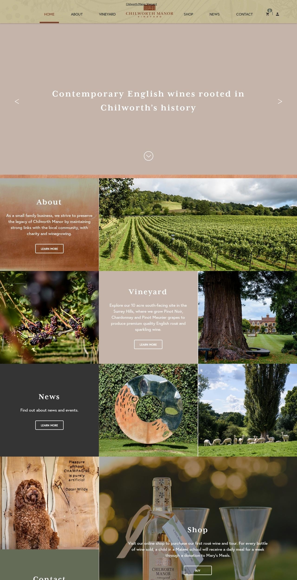 chilworthmanorvineyard.com shopify website screenshot