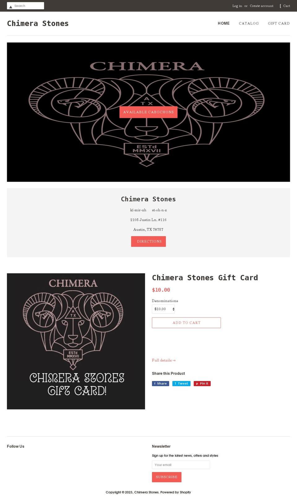 chimera-austin.com shopify website screenshot