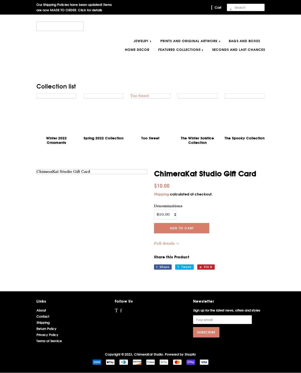 chimerakatstudio.store shopify website screenshot