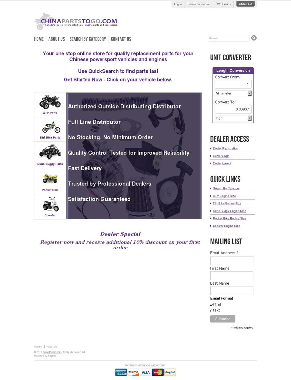 chinaparts2go.com shopify website screenshot