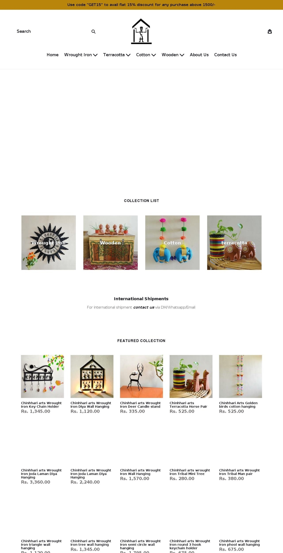 chinhhariarts.org shopify website screenshot