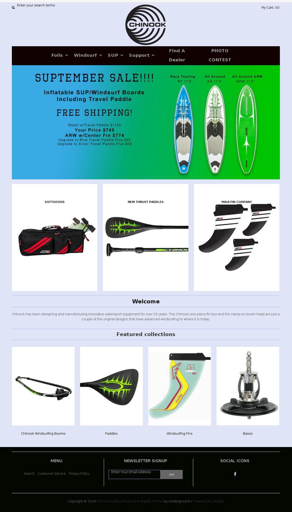 chinooksup.com — Shopify storefront screenshot