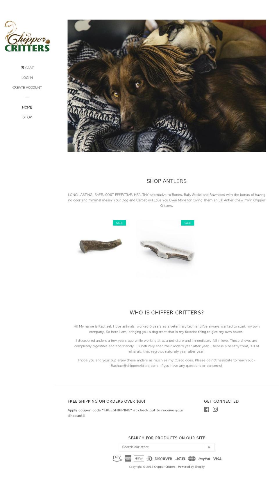 chippercritters.com shopify website screenshot