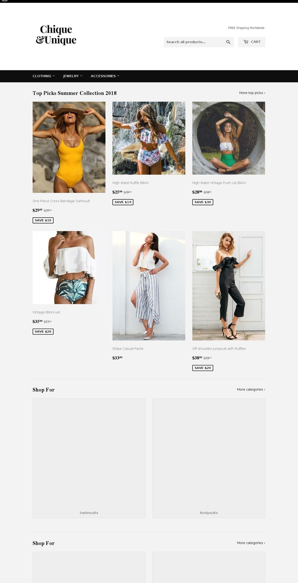 chiqueandunique.com — Shopify storefront screenshot