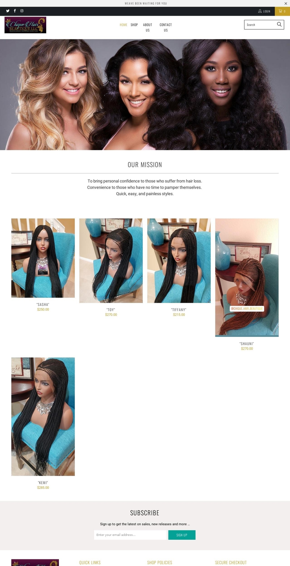 chiquehairbeautique.com shopify website screenshot
