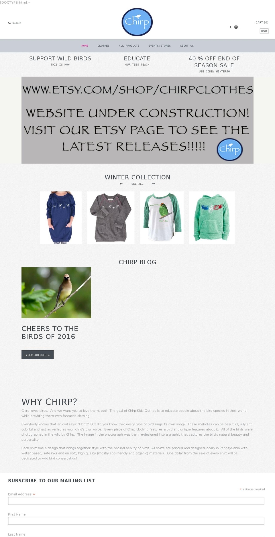 chirpkidsclothes.com shopify website screenshot