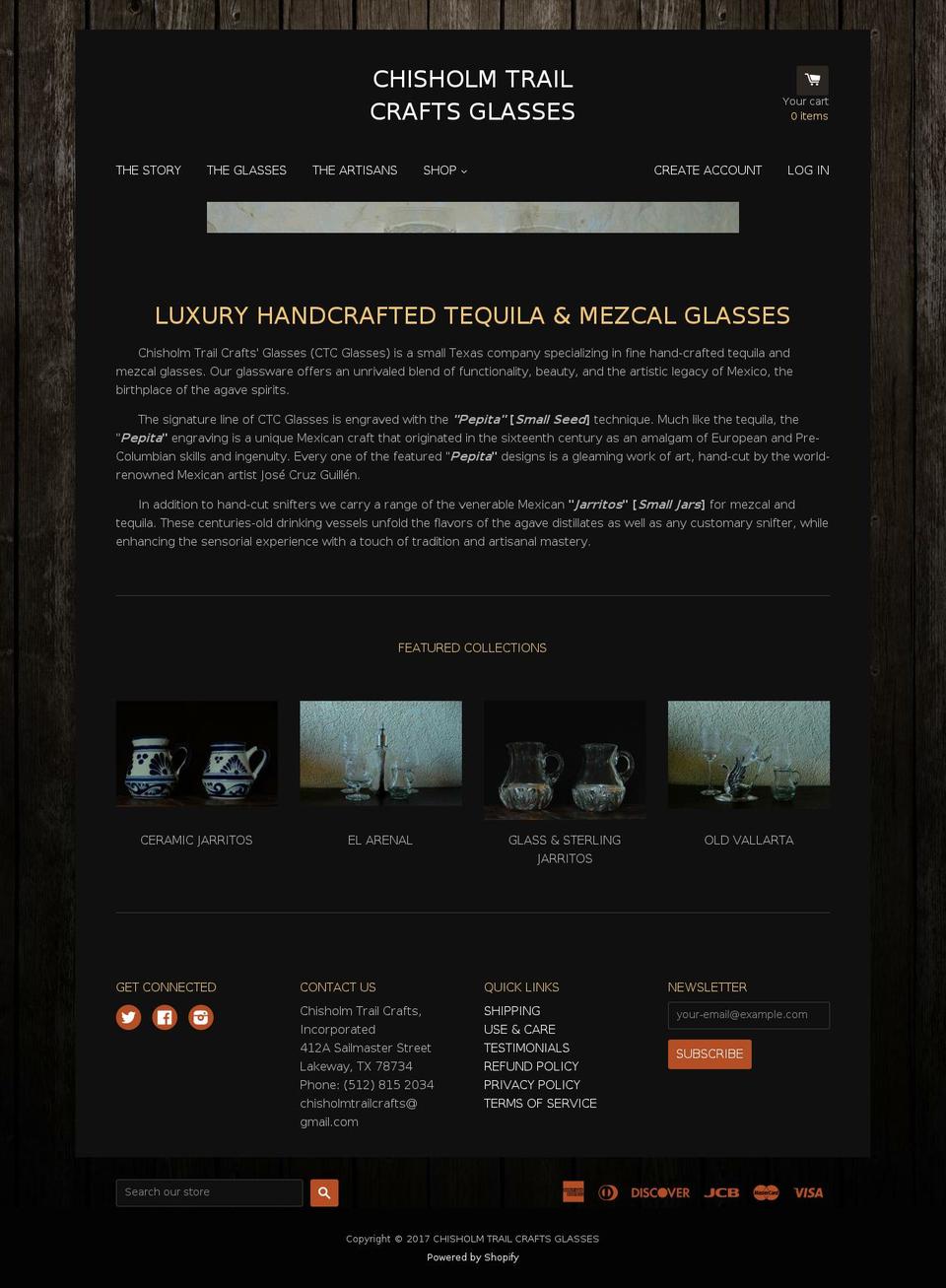 chisholmtrailcraftsglasses.com shopify website screenshot