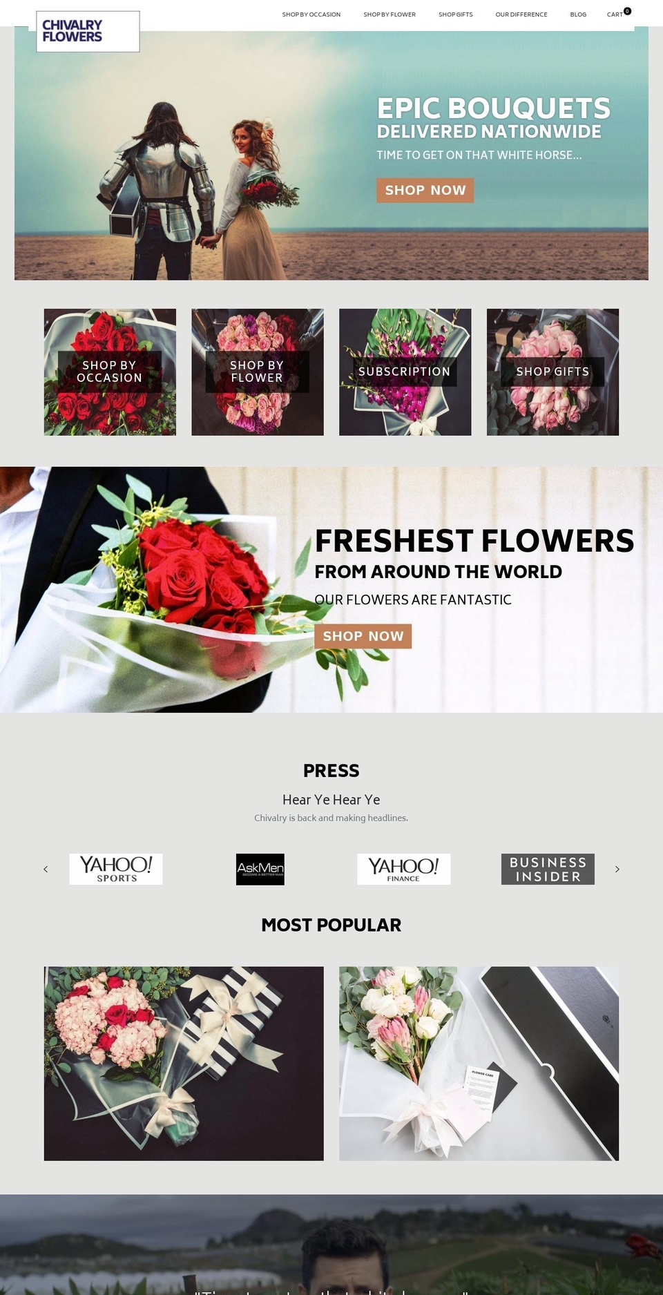 chivalryflowers.com shopify website screenshot