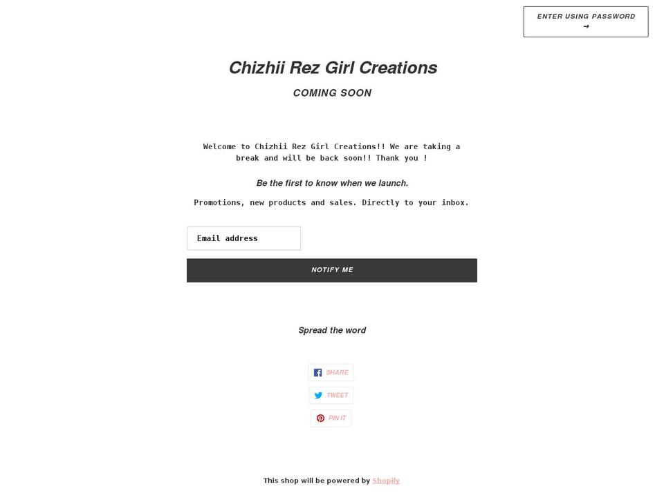 chizhiirezgirlcreations.com shopify website screenshot