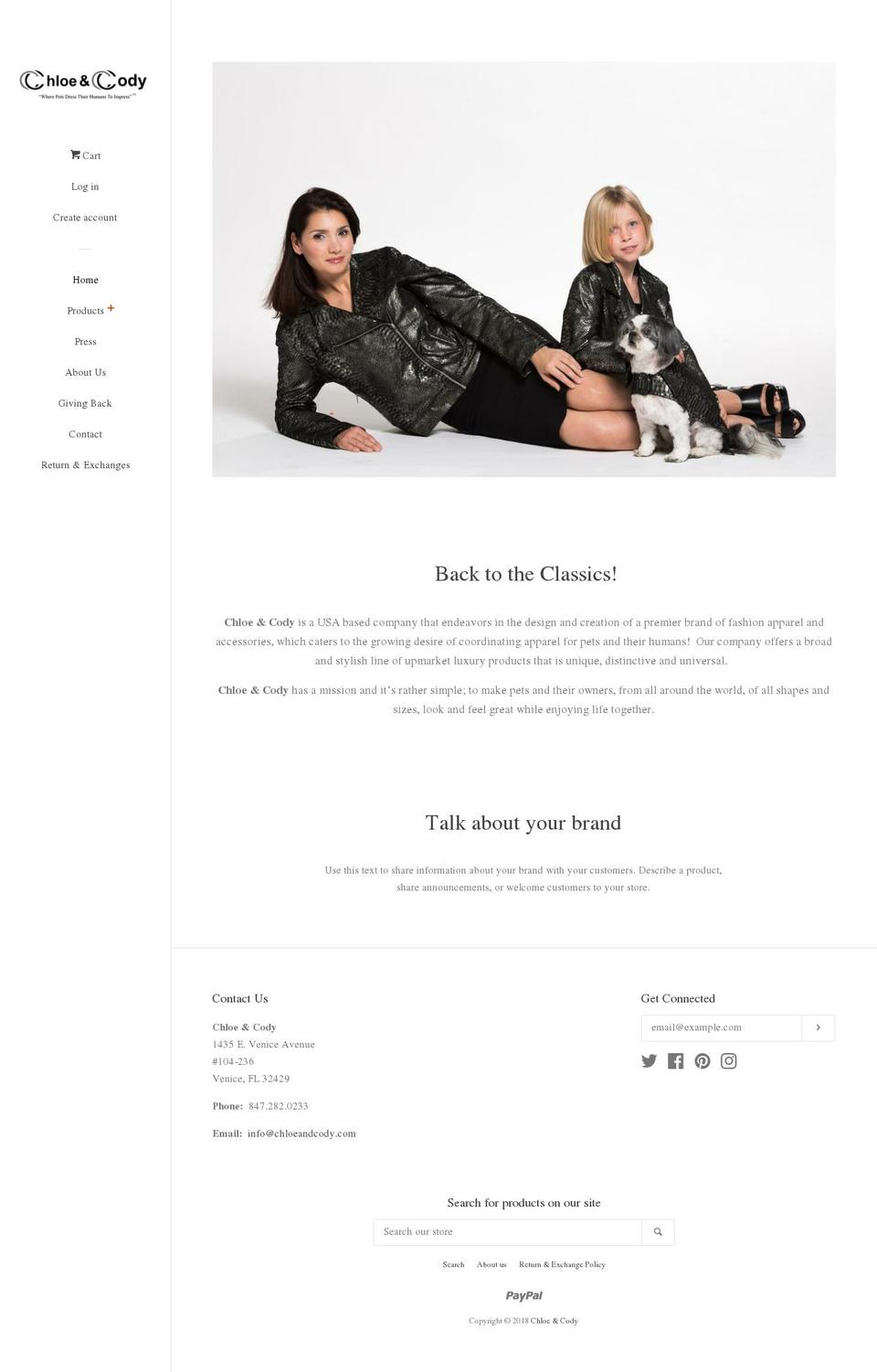 chloeandcody.com — Shopify storefront screenshot