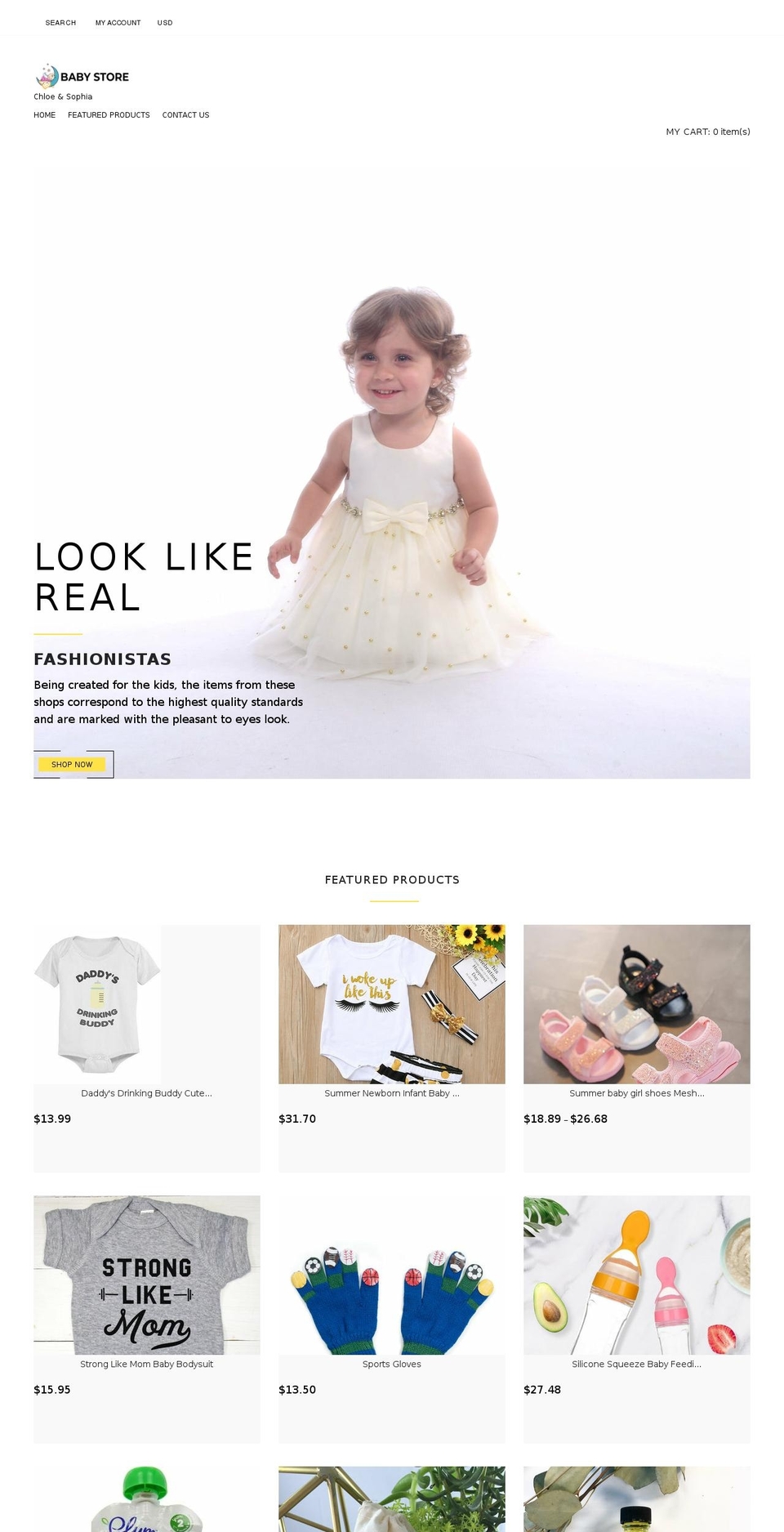 Baby clothing theme Shopify theme site example chloeandsophia.com