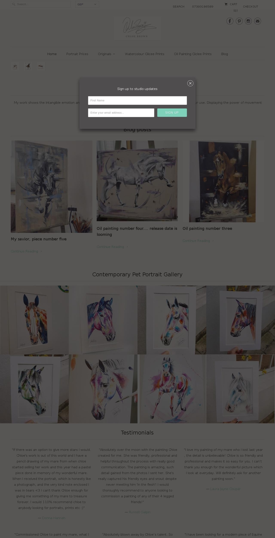 chloebrownart.com shopify website screenshot